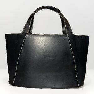 Ralph Lauren Collection Black Leather Classic Flat Double Handle Satchel Bag